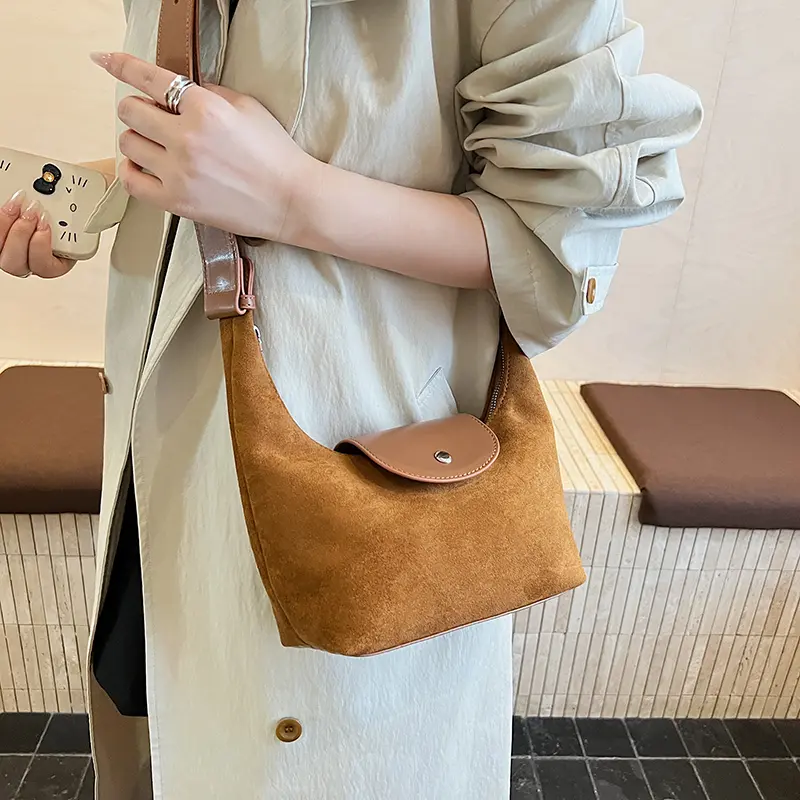 LEFTSIDE Women's Small Faux Suede Armpit Bag 2025 New Trend Retro Underarm Shoulder Bag Luxury Designer Handbags and Purses