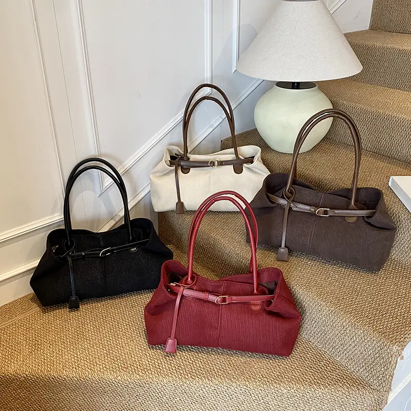 LEFTSIDE Women's Corduroy Shoulder Bag 2025 Winter New Trend Fashion Retro Tote Bag Luxury Brand Designer Handbags and Purses