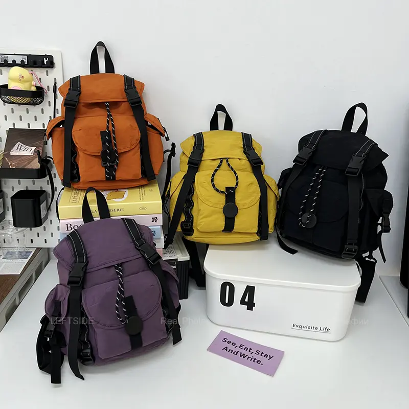 LEFTSIDE Women's Soft Nylon Backpacks 2025 New Travel Casual Style Backpack Girls School Bag Simple Solid Color Back Packs