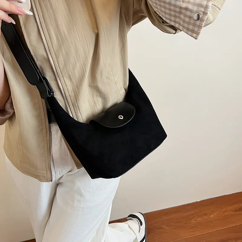 LEFTSIDE Women's Small Faux Suede Armpit Bag 2025 New Trend Retro Underarm Shoulder Bag Luxury Designer Handbags and Purses