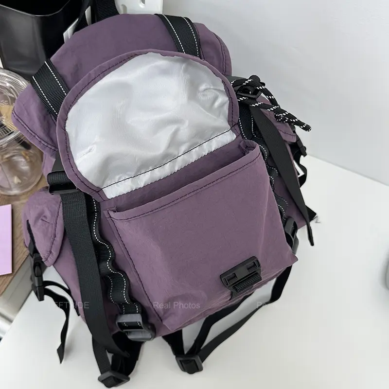 LEFTSIDE Women's Soft Nylon Backpacks 2025 New Travel Casual Style Backpack Girls School Bag Simple Solid Color Back Packs