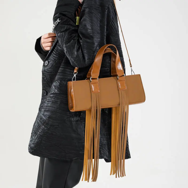 LEFTSIDE Retro Small PU Leather Shoulder Bag for Women 2024 Winter Trend New Y2K Tassels Design Handbags Females Crossbody Bags