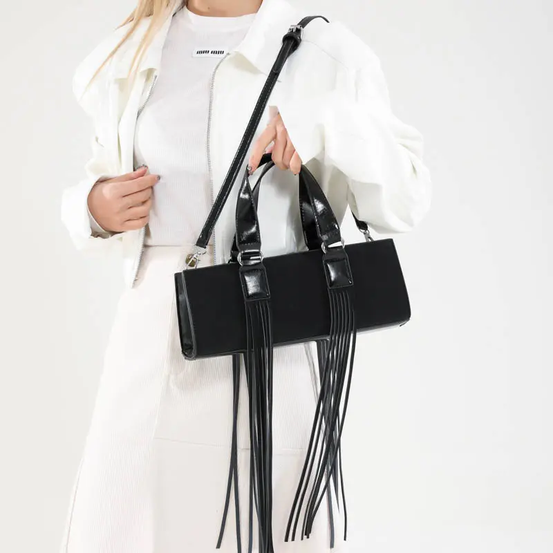 LEFTSIDE Retro Small PU Leather Shoulder Bag for Women 2024 Winter Trend New Y2K Tassels Design Handbags Females Crossbody Bags