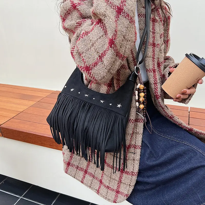 LEFTSIDE Design Small PU Leather Shoulder Bags for Women 2025 Tassels Crossbody Bag Females Retro ​Luxury Handbags and Purses