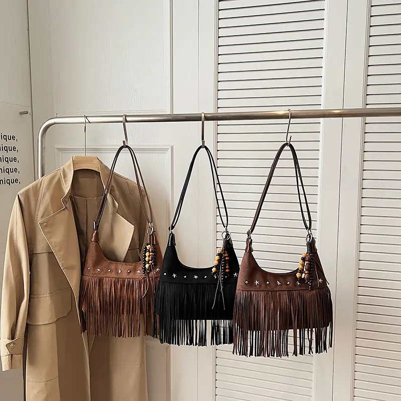 LEFTSIDE Design Small PU Leather Shoulder Bags for Women 2025 Tassels Crossbody Bag Females Retro ​Luxury Handbags and Purses