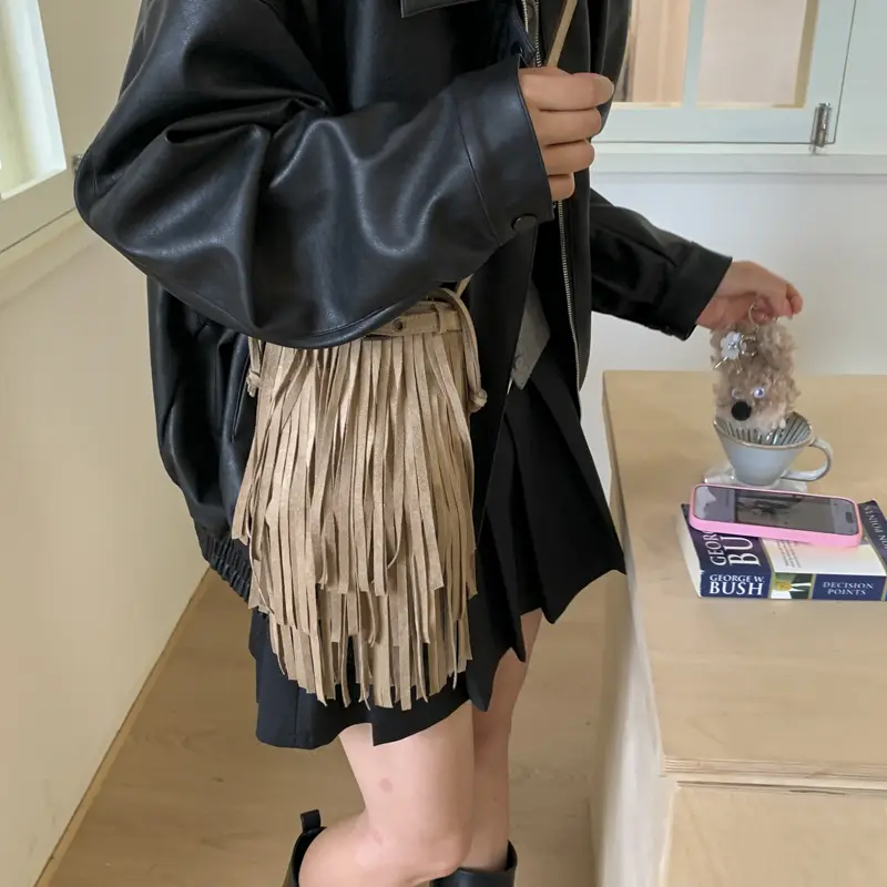 LEFTSIDE Design Mini PU Leather Shoulder Bags for Women 2025 Tassels New Crossbody Bag Females Retro ​Luxury Handbags and Purses