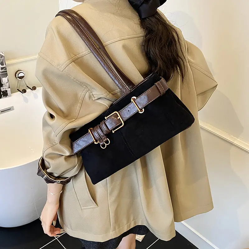 LEFTSIDE Women PU Suede Armpit Shoulder Bag 2025 Winter Retro Short Handle Square Tote Bag Luxury Designer Handbags and Purses