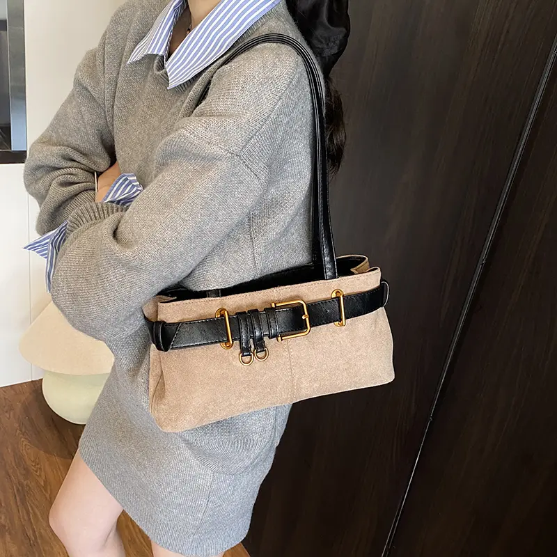 LEFTSIDE Women PU Suede Armpit Shoulder Bag 2025 Winter Retro Short Handle Square Tote Bag Luxury Designer Handbags and Purses
