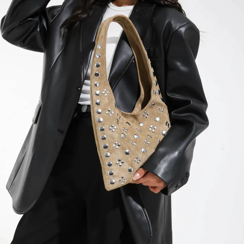 LEFTSIDE Rivets Design Faux Suede  Shoulder Bags for Women 2025 New Winter Underarm Bag Females ​Luxury Handbags and Purses