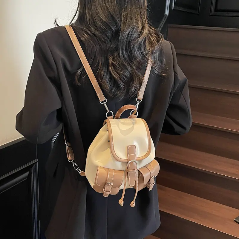 LEFTSIDE Women Mini Pu Leather Backpacks 2025 New Korean Fashion Luxury Double Pockets Backpack Student School Bag Back Packs