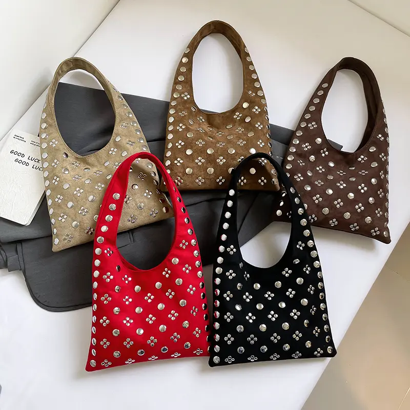 LEFTSIDE Rivets Design Faux Suede  Shoulder Bags for Women 2025 New Winter Underarm Bag Females ​Luxury Handbags and Purses