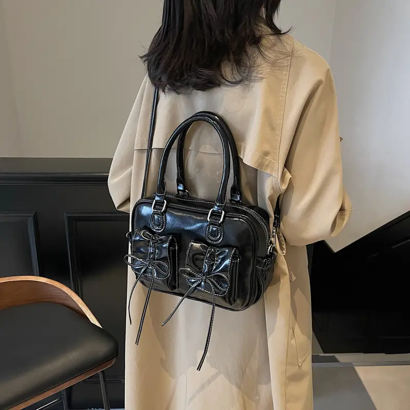 LEFTSIDE Small Bow Design PU Leather Simple Crossbody Bags for Women 2024 Y2K New Trends Luxury Shoulder Bag Females Handbags