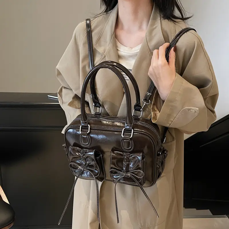 LEFTSIDE Small Bow Design PU Leather Simple Crossbody Bags for Women 2024 Y2K New Trends Luxury Shoulder Bag Females Handbags