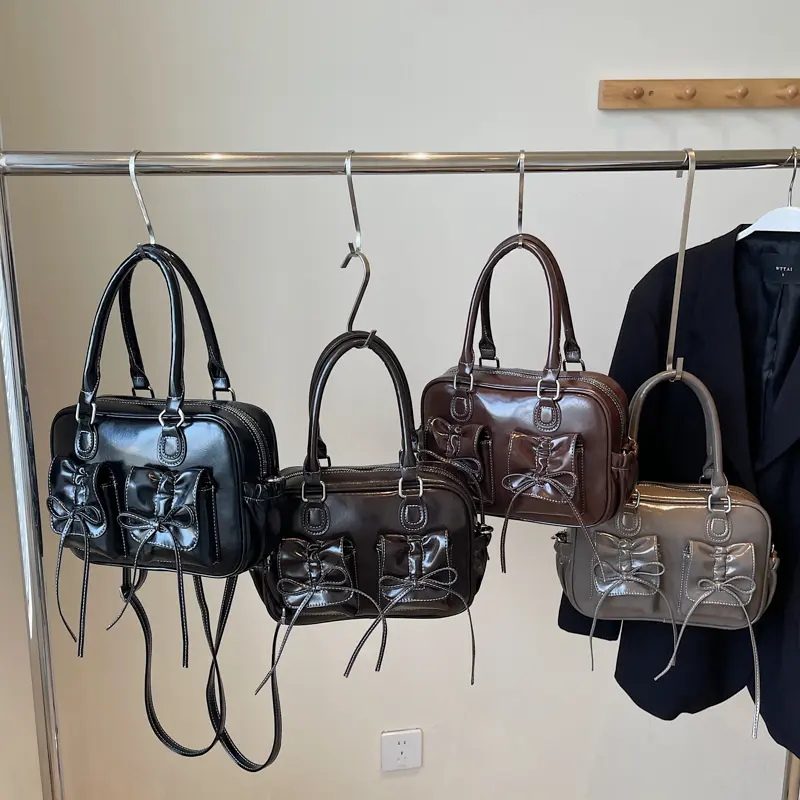 LEFTSIDE Small Bow Design PU Leather Simple Crossbody Bags for Women 2024 Y2K New Trends Luxury Shoulder Bag Females Handbags