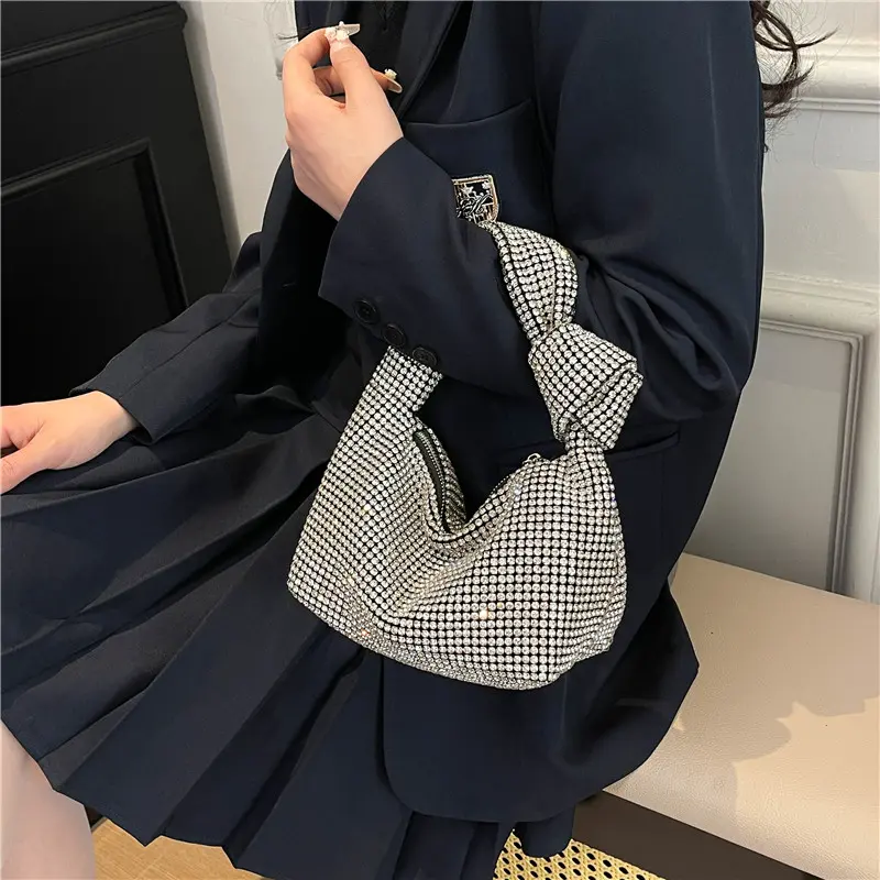 LEFTSIDE Small Diamonds Design Shoulder Bags for Women 2025 Y2K Fashion Designer Evening Party Hand Bag Handbags and Purses