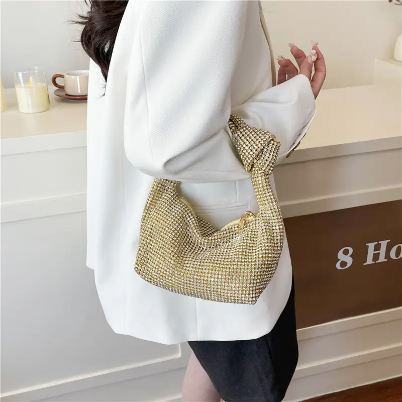 LEFTSIDE Small Diamonds Design Shoulder Bags for Women 2025 Y2K Fashion Designer Evening Party Hand Bag Handbags and Purses