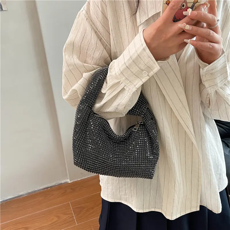 LEFTSIDE Small Diamonds Design Shoulder Bags for Women 2025 Y2K Fashion Designer Evening Party Hand Bag Handbags and Purses