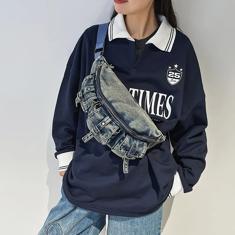 LEFTSIDE Woman Small Denim Chest Bag 2025 Korean Fashion Soft Fabric Crossbody Bag Lady Belt Bag Casual Travel Waist Packs