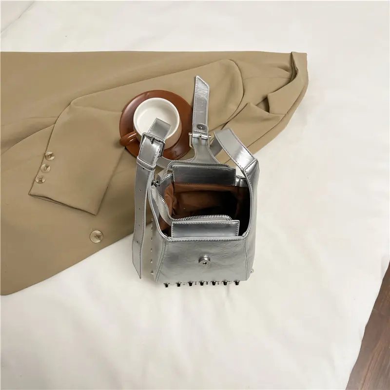 LEFTSIDE Small Rivets PU Leather Bucket Bags for Women 2025 Y2K New Luxury Shoulder Crossbody Bag Females Handbags and Purses