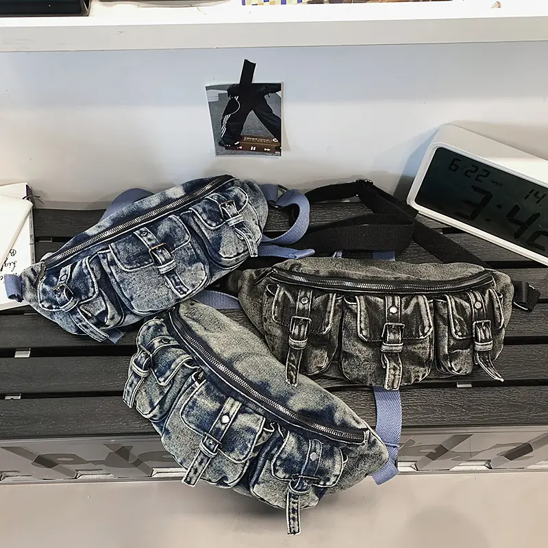 LEFTSIDE Woman Small Denim Chest Bag 2025 Korean Fashion Soft Fabric Crossbody Bag Lady Belt Bag Casual Travel Waist Packs