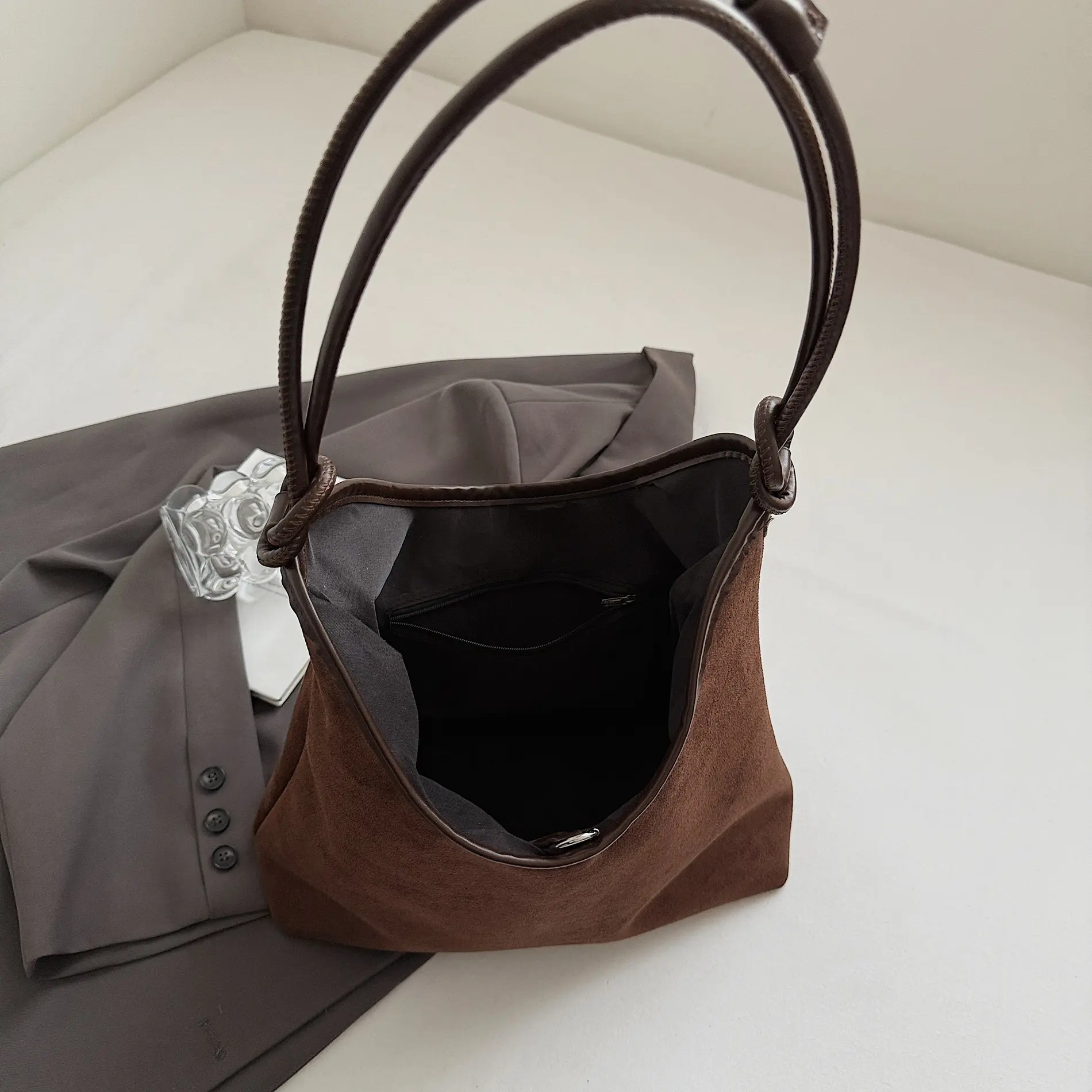 LEFTSIDE Design Faux Suede Shoulder Bags for Women 2025 New Winter Hobo Bag Females Retro New ​Luxury Handbags and Purses