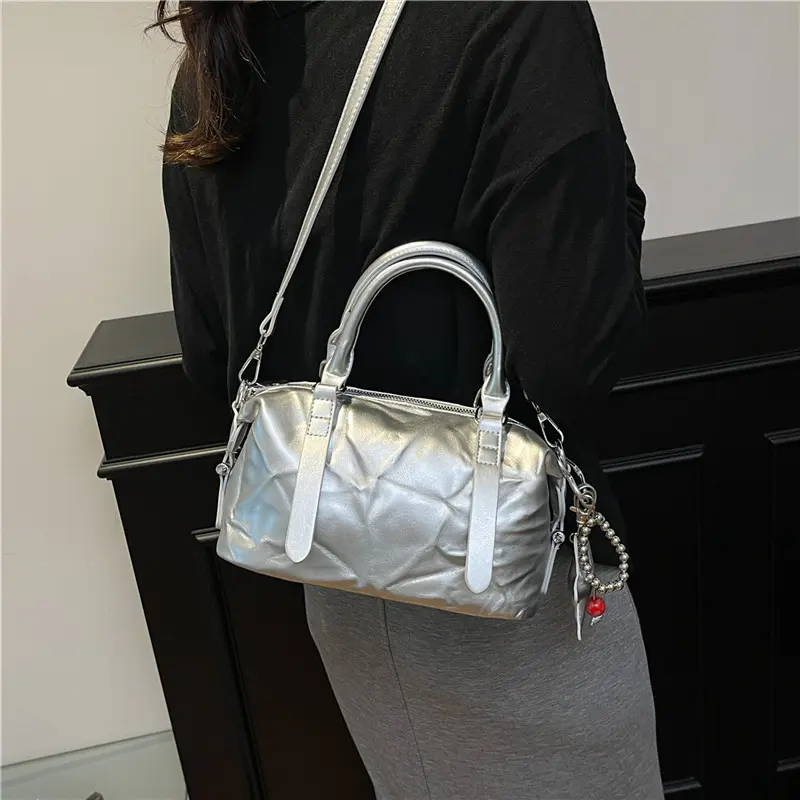 LEFTSIDE Small PU Leather Silver Shoulder Bags for Women 2025 New Trend Crossbody Bag Females ​Bucket Bags Handbags and Purses