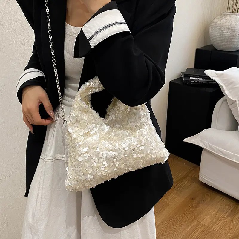 LEFTSIDE Small Sequins Shoulder Bags for Women 2025 Designer Fashion Evening Party Chain Crossbody Bag Handbags and Purses