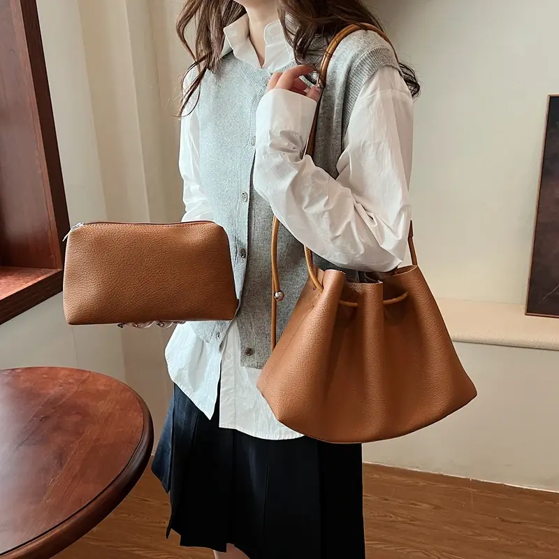 LEFTSIDE Small Drawstring PU Leather Bucket Crossbody Bags for Women 2024 Winter Y2K Trend Female Shoulder Bag Handbags