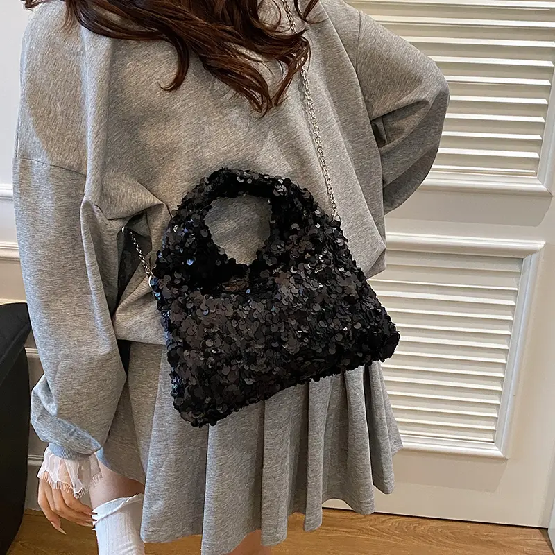 LEFTSIDE Small Sequins Shoulder Bags for Women 2025 Designer Fashion Evening Party Chain Crossbody Bag Handbags and Purses