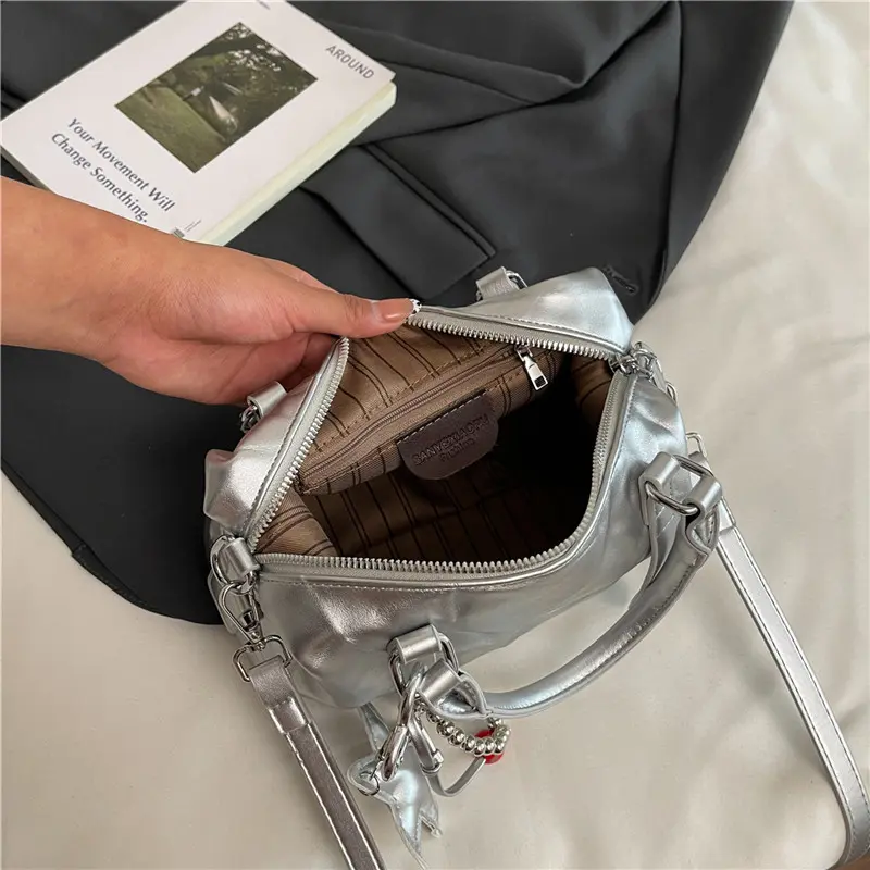 LEFTSIDE Small PU Leather Silver Shoulder Bags for Women 2025 New Trend Crossbody Bag Females ​Bucket Bags Handbags and Purses