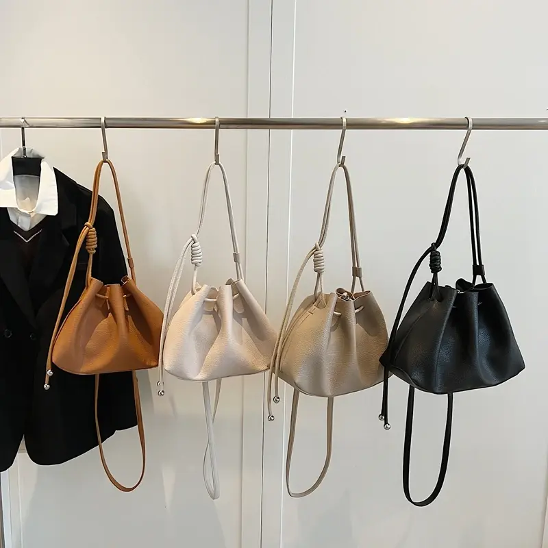 LEFTSIDE Small Drawstring PU Leather Bucket Crossbody Bags for Women 2024 Winter Y2K Trend Female Shoulder Bag Handbags