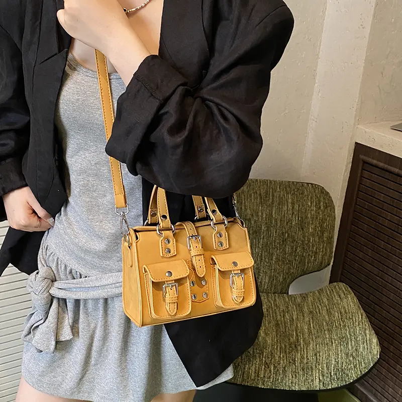 LEFTSIDE 2025 Summer Double Pockets Mini PU Leather Handbags and Purses Women's Underarm Bag Square Shoulder Crossbody Bags