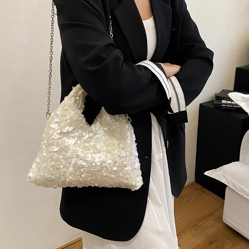 LEFTSIDE Small Sequins Shoulder Bags for Women 2025 Designer Fashion Evening Party Chain Crossbody Bag Handbags and Purses