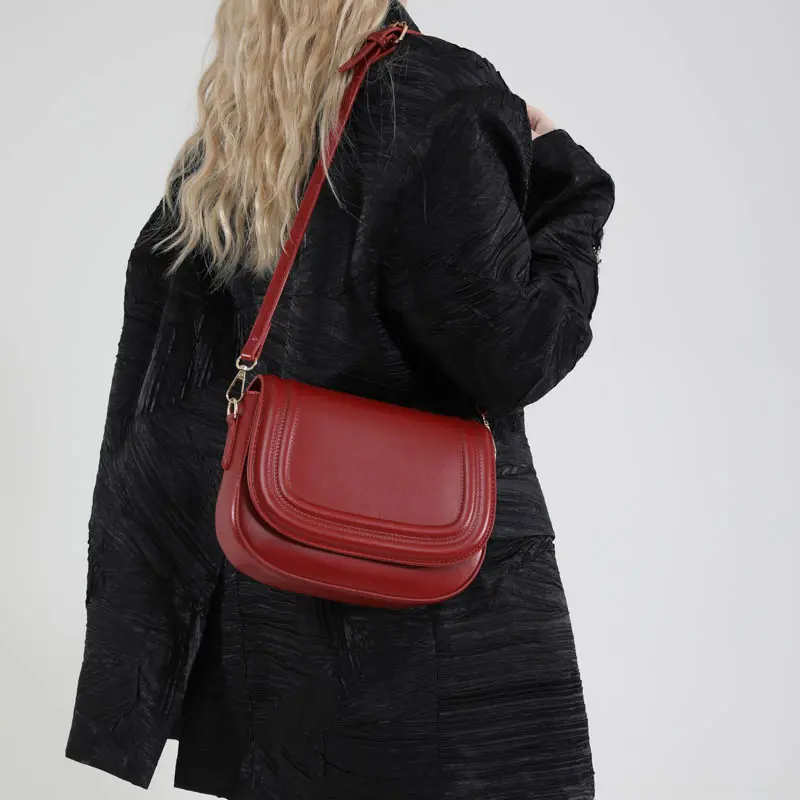 LEFTSIDE Small PU Leather Saddle Shoulder Bag for Women 2025 New Trend Y2K Handbags and Purses Females Flap Crossbody Bags