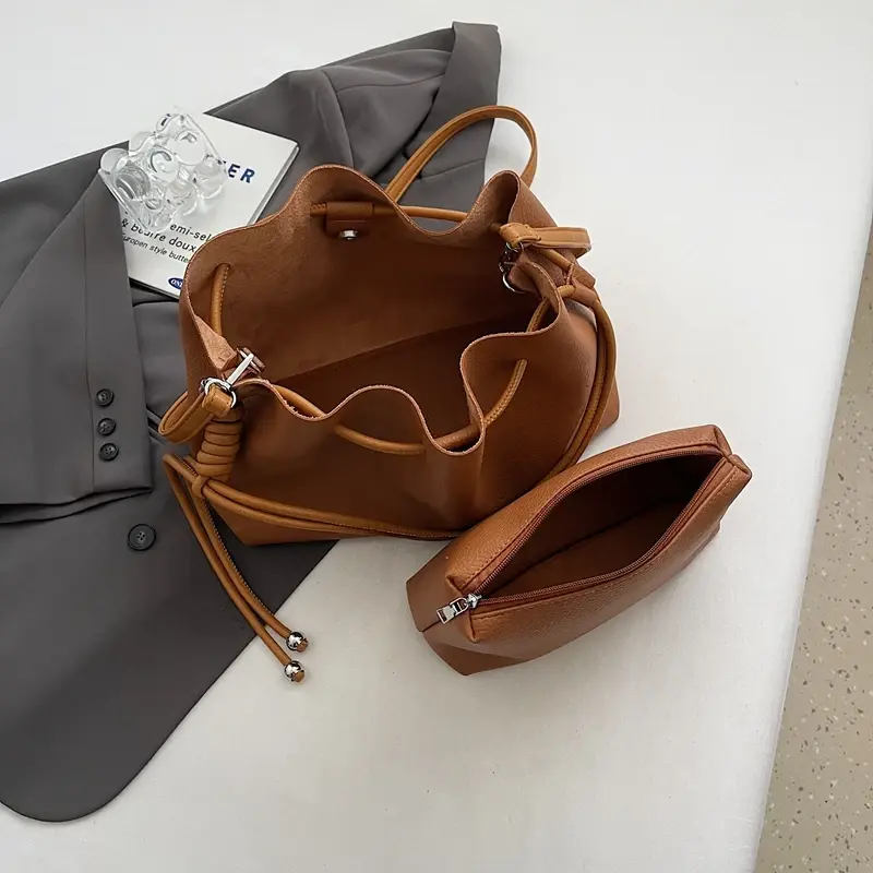 LEFTSIDE Small Drawstring PU Leather Bucket Crossbody Bags for Women 2024 Winter Y2K Trend Female Shoulder Bag Handbags