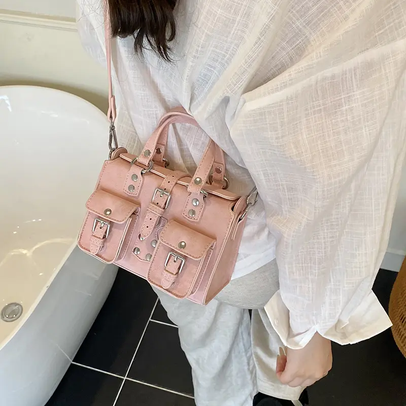 LEFTSIDE 2025 Summer Double Pockets Mini PU Leather Handbags and Purses Women's Underarm Bag Square Shoulder Crossbody Bags
