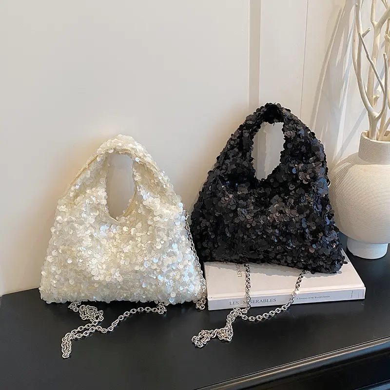 LEFTSIDE Small Sequins Shoulder Bags for Women 2025 Designer Fashion Evening Party Chain Crossbody Bag Handbags and Purses