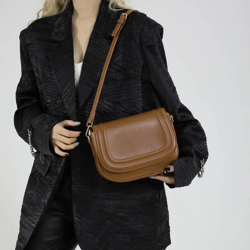 LEFTSIDE Small PU Leather Saddle Shoulder Bag for Women 2025 New Trend Y2K Handbags and Purses Females Flap Crossbody Bags