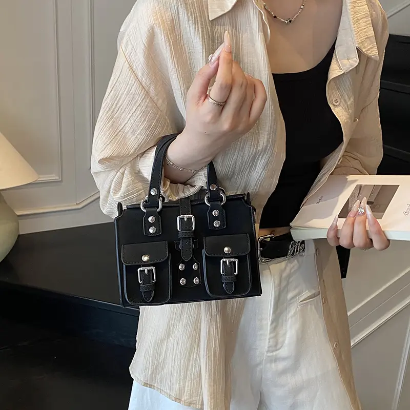 LEFTSIDE 2025 Summer Double Pockets Mini PU Leather Handbags and Purses Women's Underarm Bag Square Shoulder Crossbody Bags