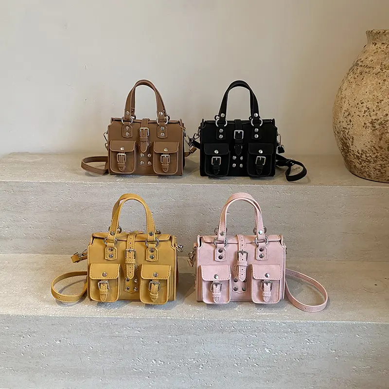 LEFTSIDE 2025 Summer Double Pockets Mini PU Leather Handbags and Purses Women's Underarm Bag Square Shoulder Crossbody Bags