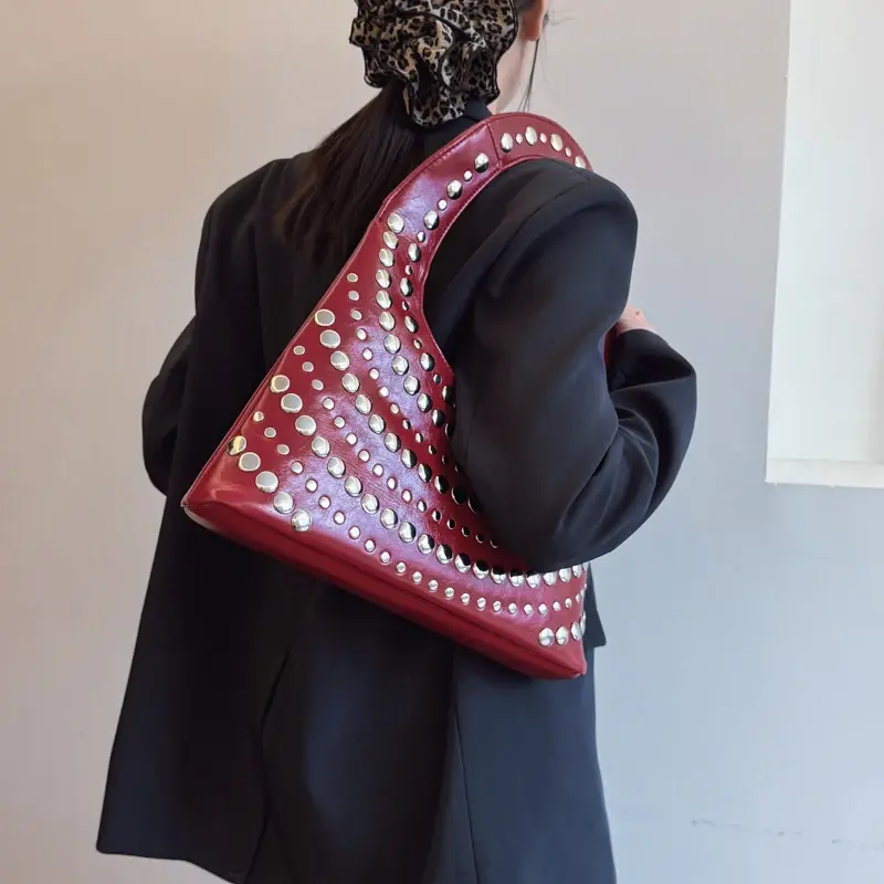 LEFTSIDE Retro Rivets PU Leather Shoulder Bag for Women 2025 Punk Style Short Handle Handbags and Purses Females Underarm Bags