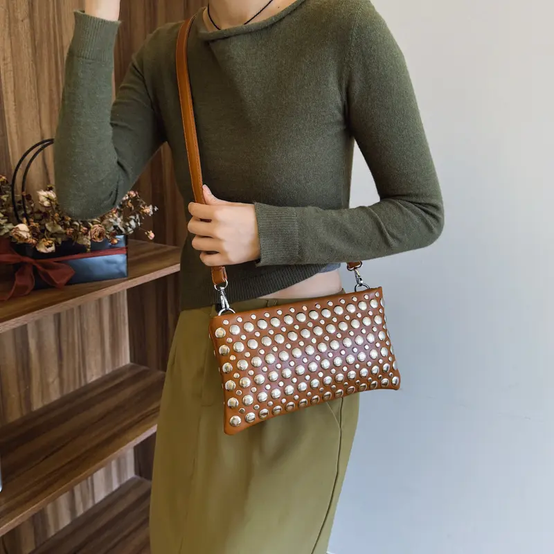 LEFTSIDE Retro Small Rivets PU Leather Shoulder Bag for Women 2025 Punk Style Handbags and Purses Females Crossbody Bags