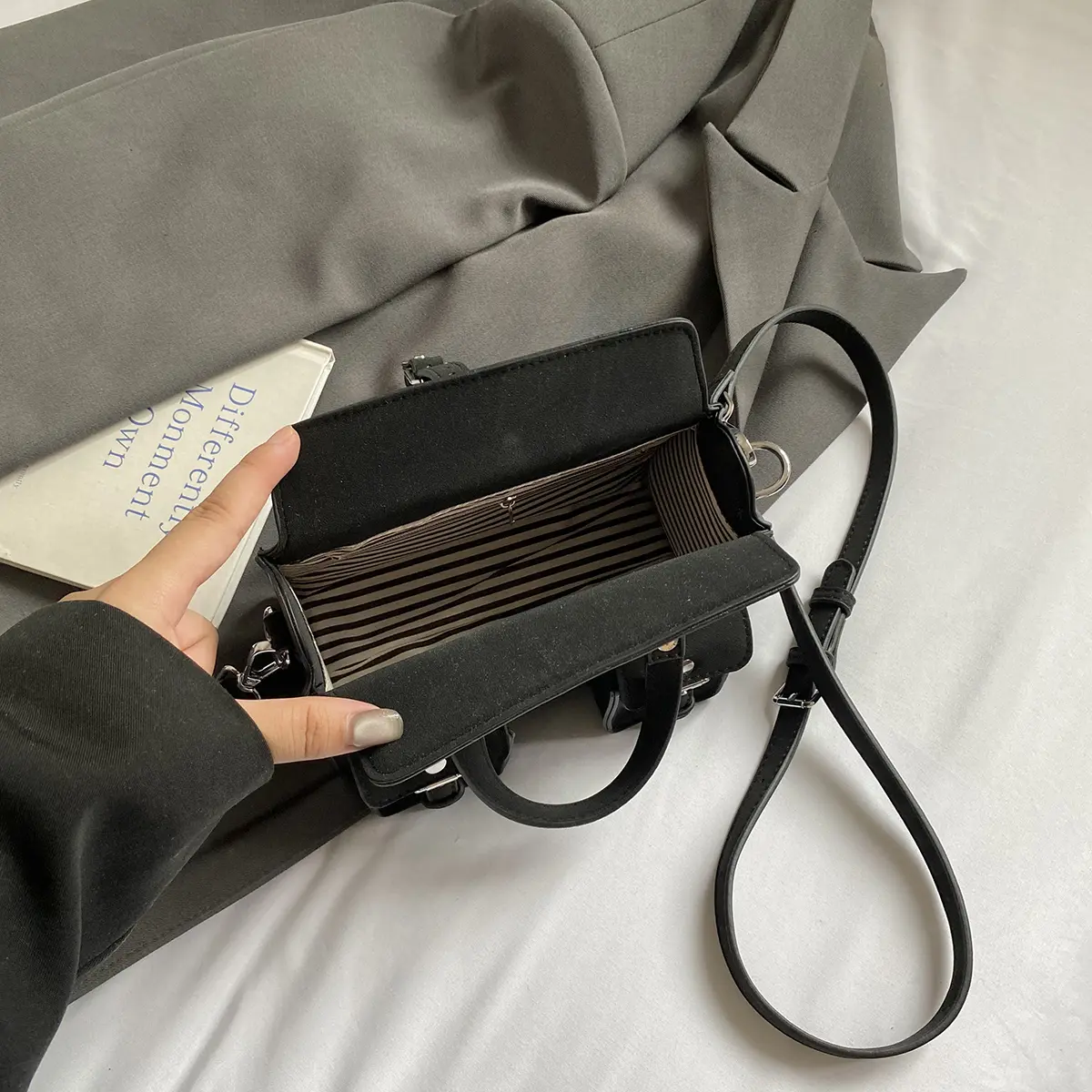 LEFTSIDE 2025 Summer Double Pockets Mini PU Leather Handbags and Purses Women's Underarm Bag Square Shoulder Crossbody Bags