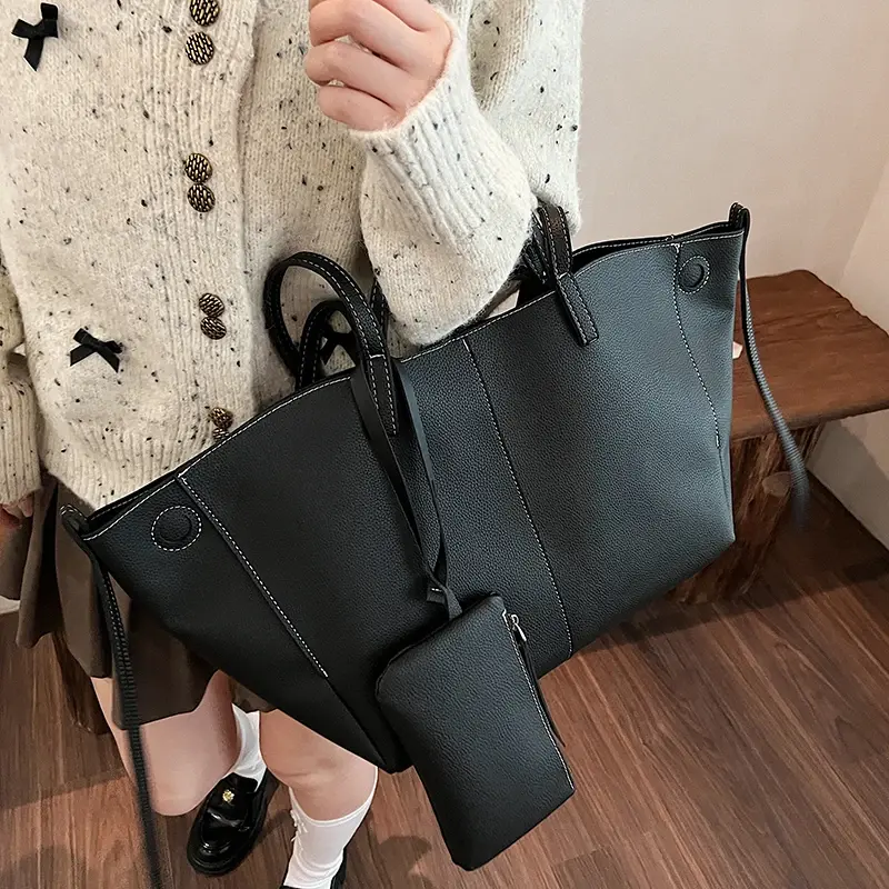 LEFTSIDE Large PU Leather 2 Pcs/set Shoulder Bags For Women 2025 Winter Y2K Trend Female Crossbody Bag Lady Handbags Tote Bag