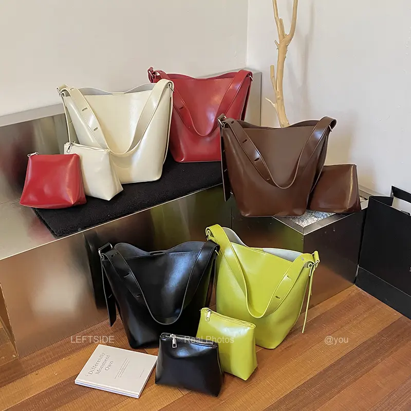 LEFTSIDE PU Leather Bucket Bag for Women Shoulder Bags 2025 Designer Solid Color Crossbody Bag Lady Luxury Handbags and Purses
