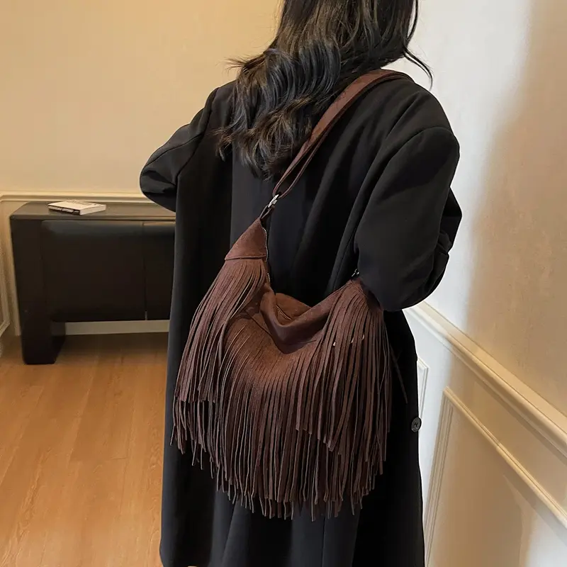 LEFTSIDE Design Faux Suede Shoulder Bags for Women 2025 Tassels New Crossbody Bag Females Retro New ​Luxury Handbags and Purses
