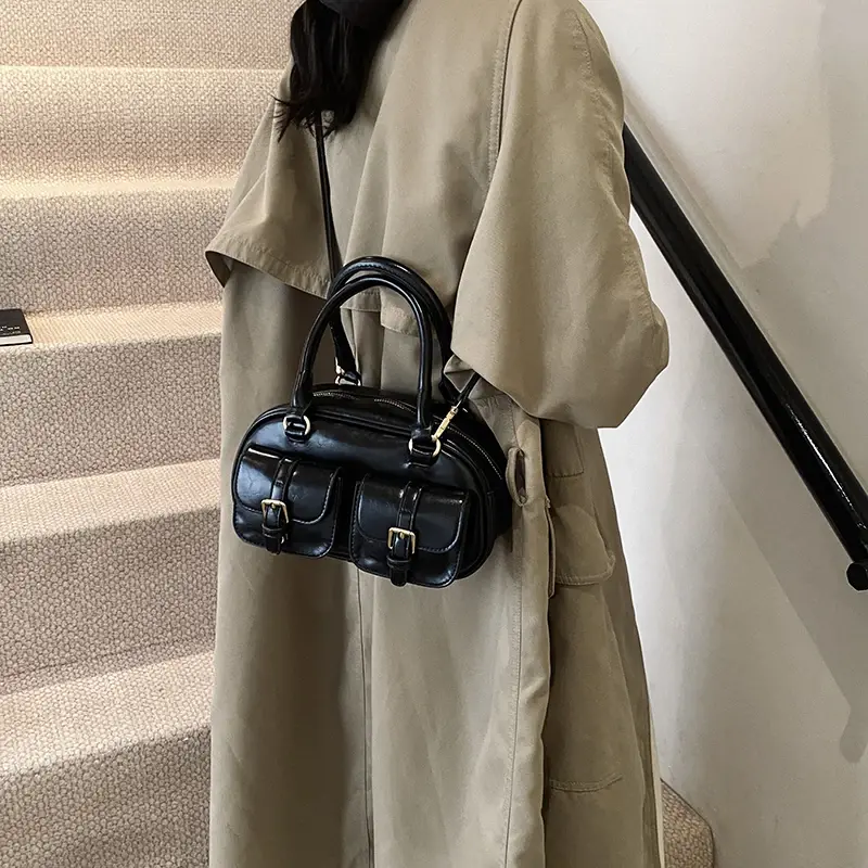 LEFTSIDE Small PU Leather Double Pockets Shoulder Bags for Women 2024 Y2K New Designer Crossbody Bag Females Handbags and Purses