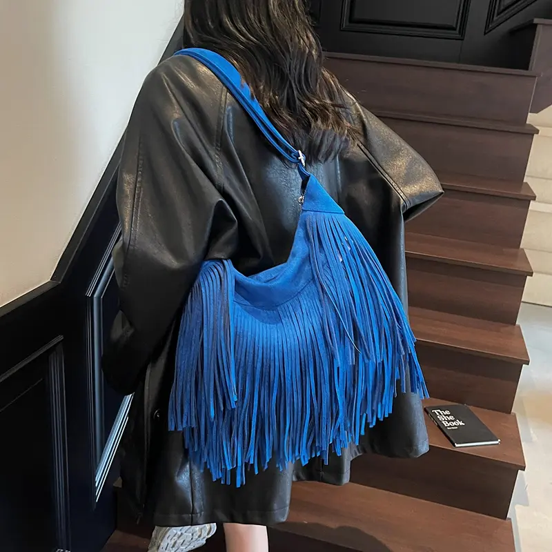 LEFTSIDE Design Faux Suede Shoulder Bags for Women 2025 Tassels New Crossbody Bag Females Retro New ​Luxury Handbags and Purses