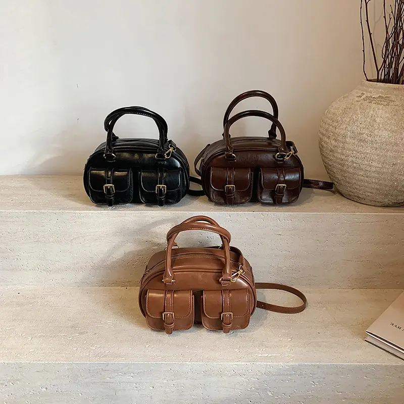 LEFTSIDE Small PU Leather Double Pockets Shoulder Bags for Women 2024 Y2K New Designer Crossbody Bag Females Handbags and Purses