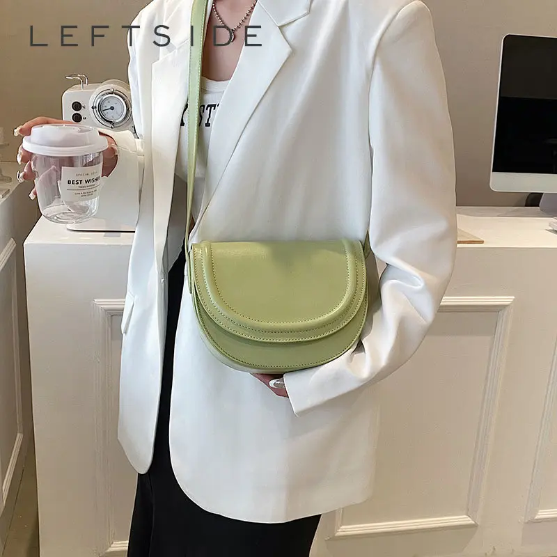 LEFTSIDE  Saddle Crossbody Bags for Women Females Candy Color Leather New 2025 Trend Fashion Solid Simple Handbags and Purses